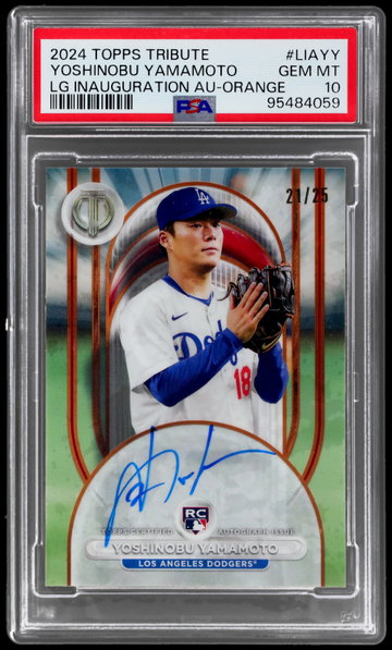 2024 Topps Tribute League Inauguration Autograph Yoshinobu Yamamoto Orange PSA 10