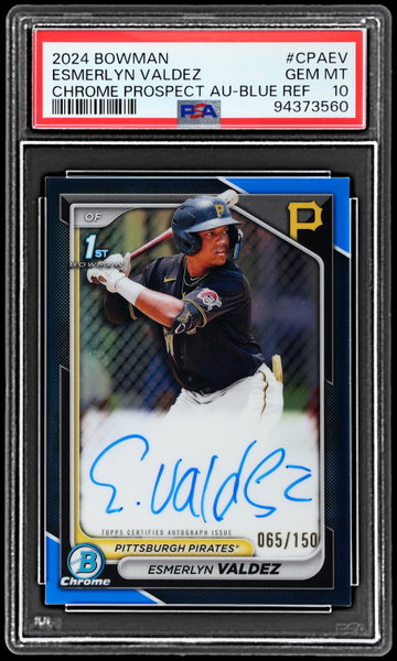 2024 Bowman Chrome Esmerlyn Valdez Prospect Autograph Blue Refractor PSA 10