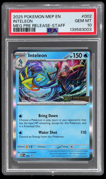 2025 Pokemon Mega Evolution Black Star Promo Inteleon Prerelease Staff PSA 10