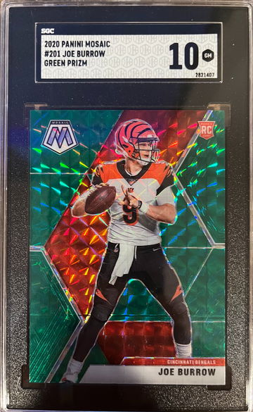 2020 PANINI MOSAIC JOE BURROW GREEN PRIZM SGC 10 - PRISTINE