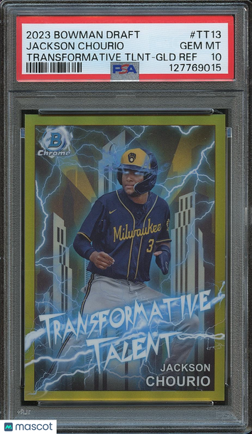 2023 Bowman Chrome Jackson Chourio #TT13 Tlnt GLD Ref Rookie PSA 10