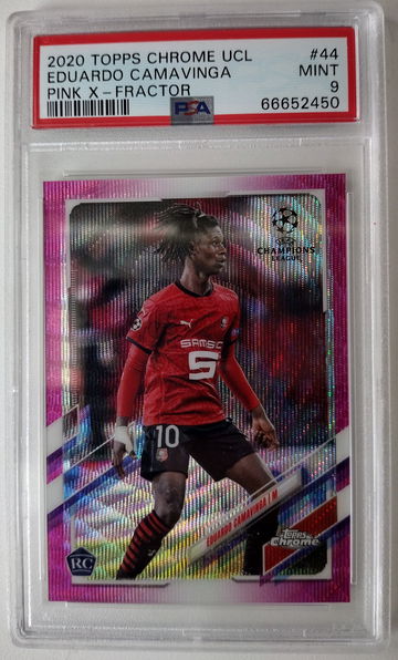 2020 Topps Chrome UCL Eduardo Camavinga Pink Wave X-Fractor PSA 9