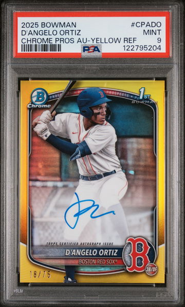 2025 Bowman Chrome Yellow Refractor D'Angelo Ortiz #CPA-DO Auto /75 PSA 9