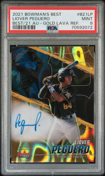2021 Topps Bowman's Best Gold Lava Ref Liover Peguero #B21LP Auto /75 PSA 9
