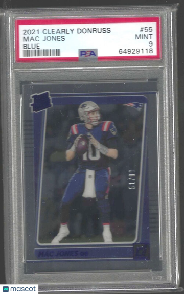 2021 Panini Clearly Donruss Mac Jones #55 Blue PSA 8