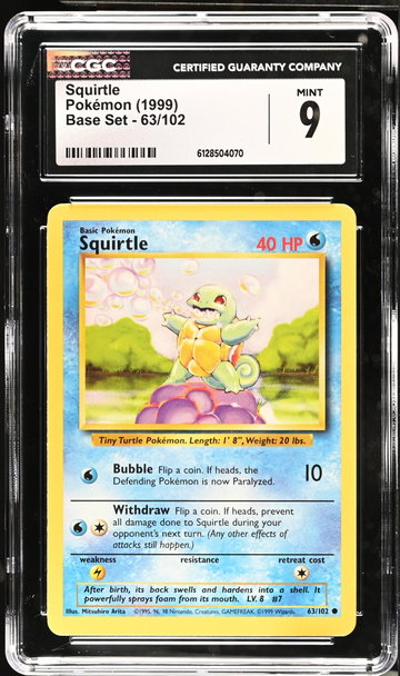 1999 Pokemon #63/102 Squirtle Base Set CGC 9