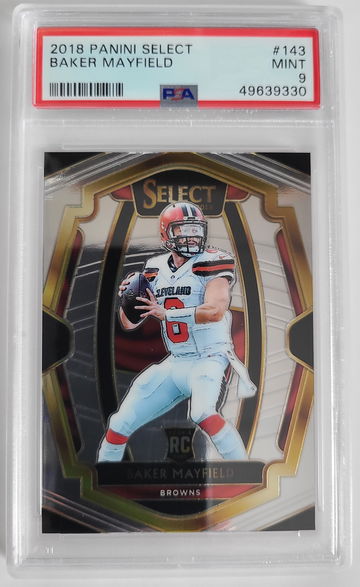 2018 Panini Select Baker Mayfield Premier Level RC #143 PSA 9 MINT