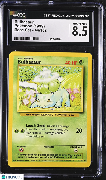 1999 Pokémon Base Set Bulbasaur CGC 8.5 #44/102