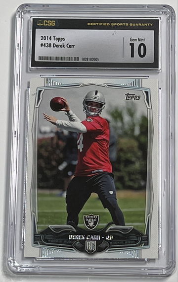 2014 Topps Derek Carr Rookie Card w/Ball #438 Las Vegas Raiders CSG 10 RC