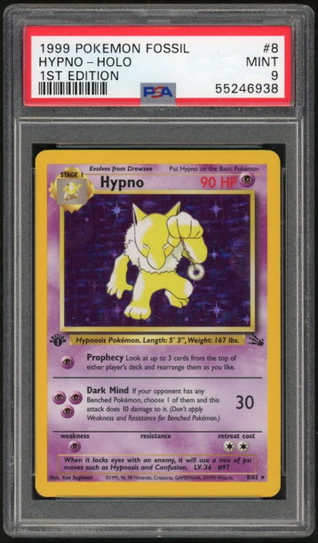1999 Pokemon Fossil 1st Edition Holo Hypno #8 PSA 9