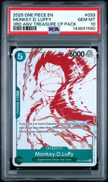 2025 Promotional Cards English 3rd Anniversary Treasure Camp. Monkey D. Luffy #OP07-033 PSA 10