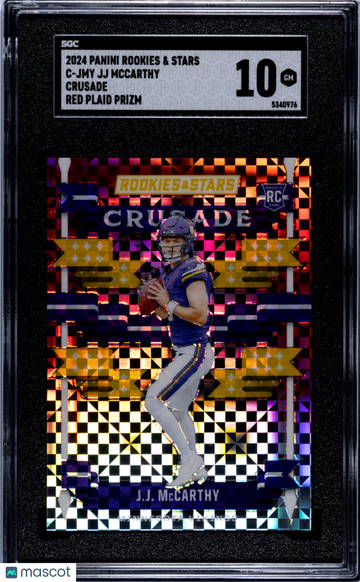 2024 Panini Rookies & Stars JJ Mccarthy #C-JMY Crusade Red Plaid Prizm SGC 10
