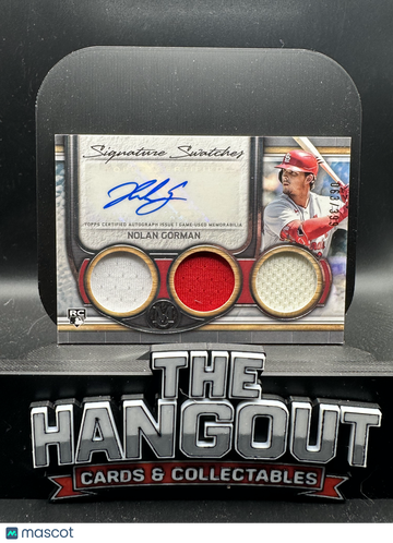 2023 Topps Museum Collection Signature Swatches Nolan Gorman #SWTRA-NG /399 RC Game-Used Memorabilia Triple Relic Autogr