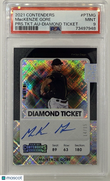 2021 Panini Contenders MacKenzie Gore #PT-MG Diamond Autograph Parallel/Variety Limited Edition Graded Insert PSA 9 Pani