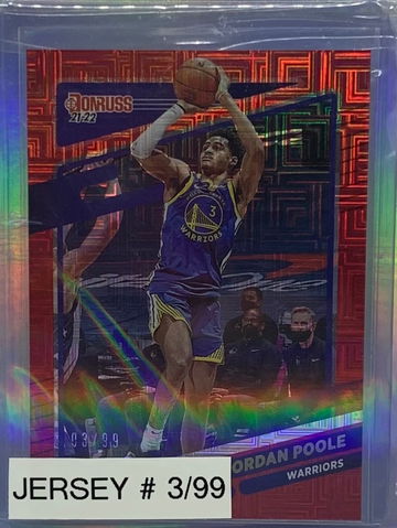 2021 2022 DONRUSS CHOICE RED JORDAN POOLE JERSEY NUMBER MATCH !!! 3/99