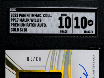 2022 Panini Immaculate Colllection Malik Willis #PP17 Premium Patch Autograph Gold /10 SGC 10 Auto 10