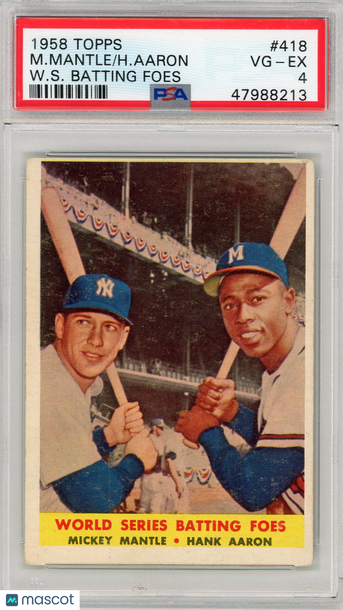 1958 Topps H. Aaron M. Mantle #418 W. S. Batting Foes PSA 4