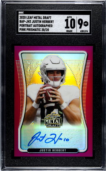 2020 LEAF METAL DRAFT JUSTIN HERBERT PORTRAIT AUTOGRAPH SGC 9