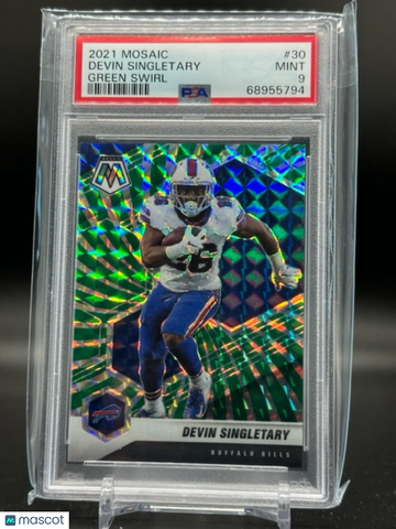 2021 Mosaic Devin Singletary Green Swirl #7/11 PSA 9