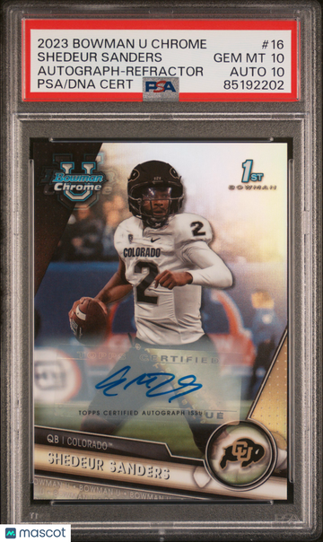Shedeur Sanders 2023 Bowman University Chrome #16 Refractor 197/499 PSA 10