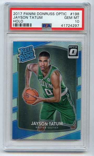 JAYSON TATUM 2017 PANINI DONRUSS OPTIC HOLO SILVER ROOKIE PRIZM PSA 10 #198