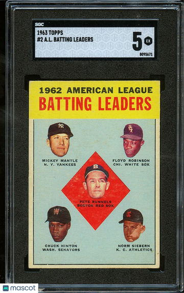 1963 Topps Floyd Robinson Al Batting Leaders Mickey Mantle #2 [Base] Base Set SGC 5