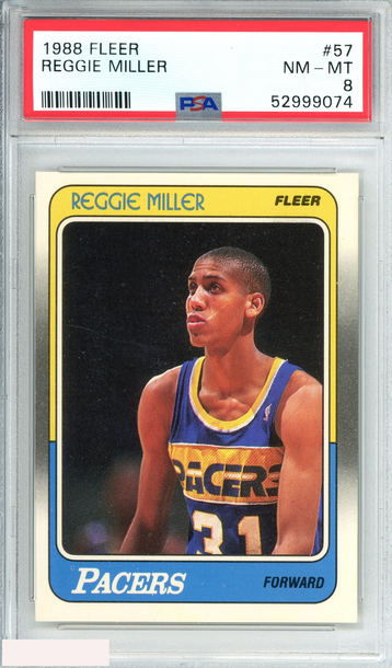 1988 FLEER REGGIE MILLER #57 INDIANA PACERS HOF ROOKIE RC PSA 8 NM-MT