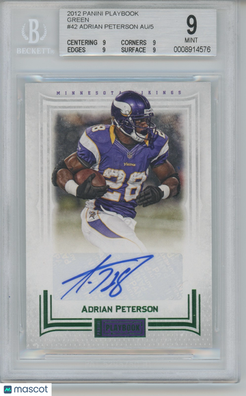 2012 Totally Certified Adrian Peterson #42 Signatures Parallel/Variety Insert BGS 9 Auto 10