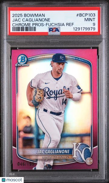 2025 Bowman Chrome Prospects Jac Caglianone #BCP103 Fuchsia Ref /199 PSA 9