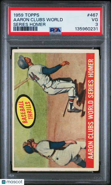 1959 Topps Aaron Clubs World #467 Series Homer PSA 3