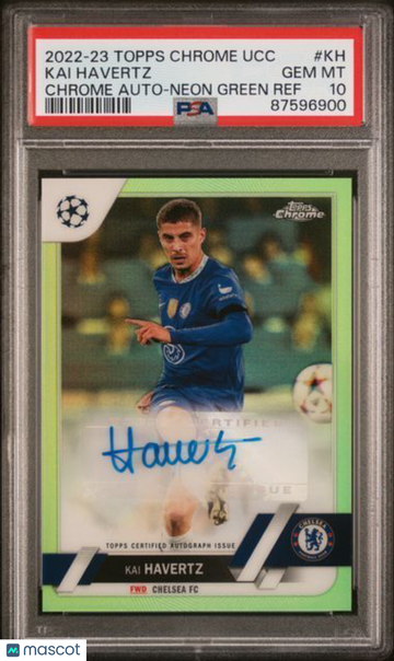 2022-23 Topps Chrome UEFA Club Competitions Chrome Autographs Kai Havertz #KH Neon Green Ref PSA 10