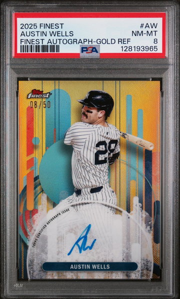 2025 Topps Finest Finest Autographs Gold Refractor Austin Wells #AW /50 PSA 8