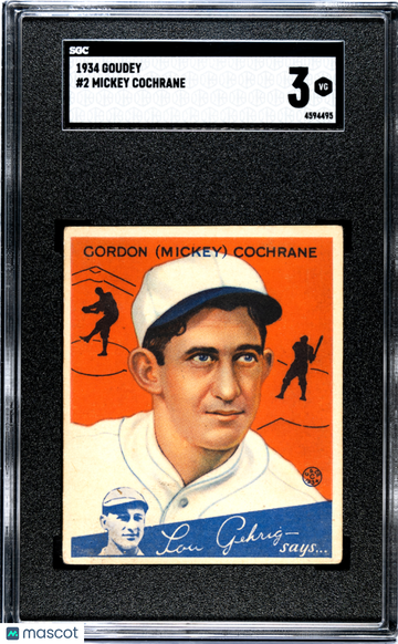 1934 Goudey Mickey Cochrane #2 SGC 3