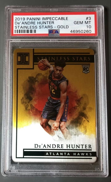 2019-20 Panini Impeccable DE’Andre Hunter /10 Stainless Stars Gold PSA 10