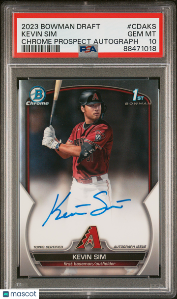 2023 Bowman Draft Chrome Prospect Autograph Kevin Sim #CDAKS PSA 10