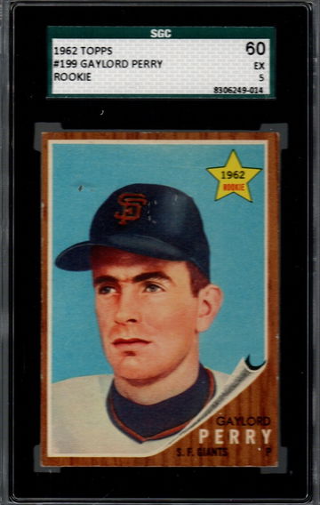 1962 Topps #199 Gaylord Perry - Rookie -  SGC 5 EX