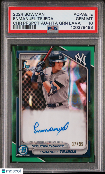 2024 Bowman Chrome Prospect Autographs Enmanuel Tejeda #CPAETE Prspct Hta GRN Lava /99 PSA 10