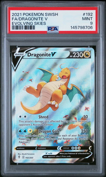 2021 Pokemon Sword and Shield Evolving Skies Dragonite V #192 PSA 9