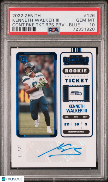 2022 Panini Zenith Contenders Rookie Ticket RPS Preview Autograph Kenneth Walker III #126 CNT. RK. TKT. RPS PV. Au Blue