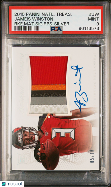 2015 Panini National Treasures Rookie Material Signature RPS Jameis Winston #JW RKE. Mat. SIG. RPS Silver /10 PSA 9