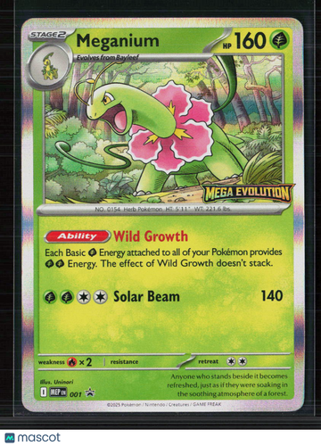 2025 Pokemon Mega Evolution Meganium Holo Rare #001 Trading Card