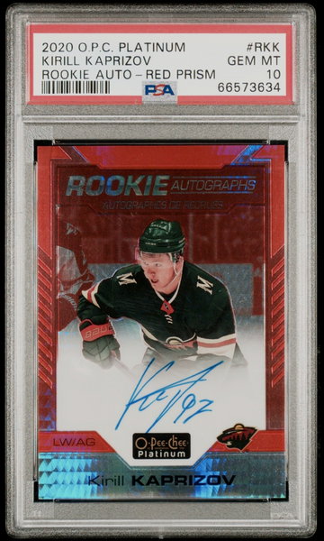 2020 O-Pee-Chee Platinum Kirill Kaprizov #RKK Rookie Autograph Red Prism #29/50 PSA 10