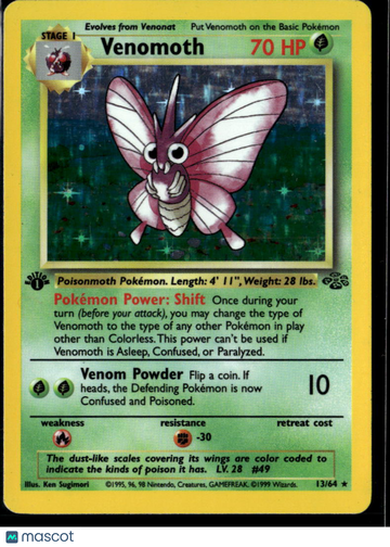 1999 Jungle Venomoth Holo Rare 1st Edition #13/64