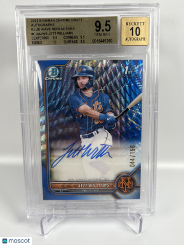 2022 Bowman Chrome Draft Autographs Blue Wave Refractors Jett Williams #CDAJWS BGS 9.5 Auto 10