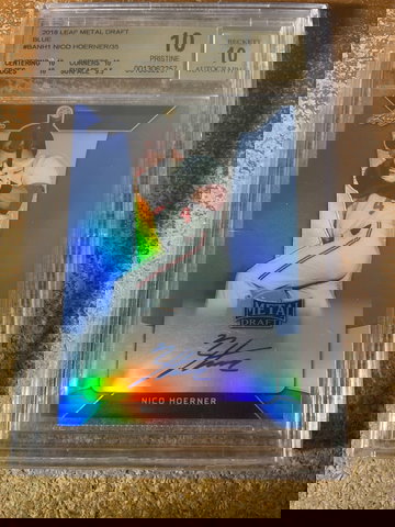 NICO HOERNER 2018 LEAF ROOKIE AUTOGRAPH AUTO #18/35 BGS 10/10 PRISTINE 3/10 subs