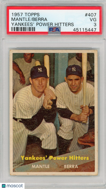1957 Topps Berra Mantle #407 Yankees' Power Hitters PSA 3