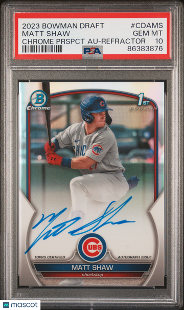 2023 Bowman Draft Chrome Prospect Autograph Matt Shaw #CDAMS Prspct Refractor PSA 10