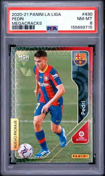 2020 Panini Megacracks La Liga Nuevo Fichaje Pedri #430 PSA 8