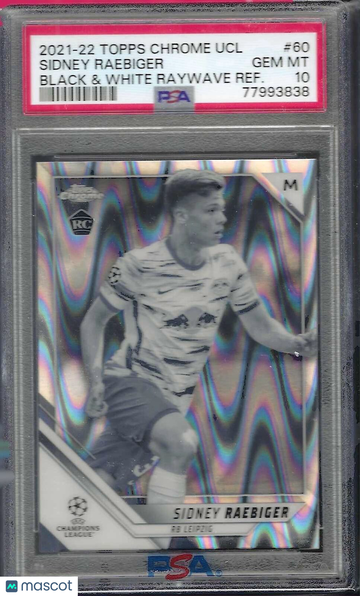 2021 Topps Chrome UEFA Champions League Sidney Raebiger #60 Black & White Raywave Refractor PSA 10