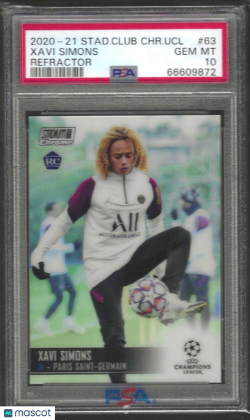 2020 Stadium Club Chrome UEFA Champions League Xavi Simons #63 Refractor PSA 10